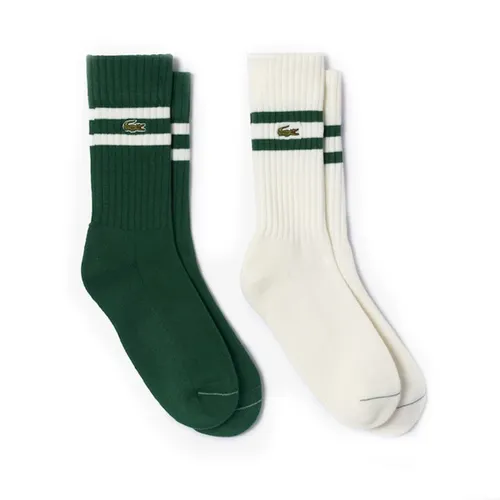 Set 2 Đôi Tất Unisex Lacoste Ribbed Cotton Socks RA6842 51 YRR Màu Xanh Trắng Size 35-38