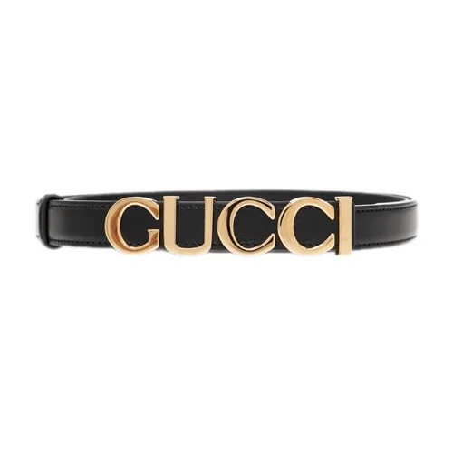 Thắt Lưng Nữ Gucci Gucci Buckle Thin 20mm In Black Leather With Gold 751600 0YA0G 1000 Màu Đen Size 75