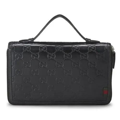 Túi Cầm Tay Nữ Gucci Ssima Leather Travel Wallet Màu Đen