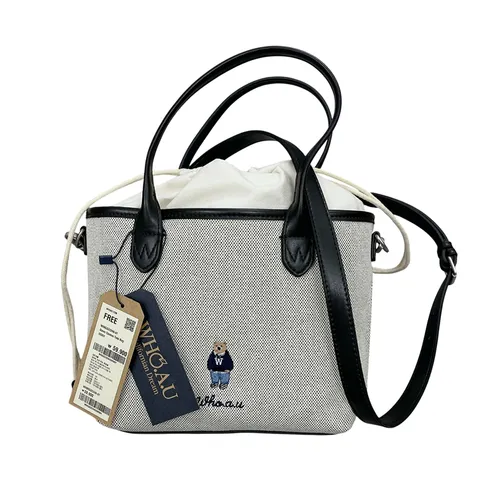 Túi Tote WHOAU Bear Canvas Bag WHBGG2224A Màu Đen Xám