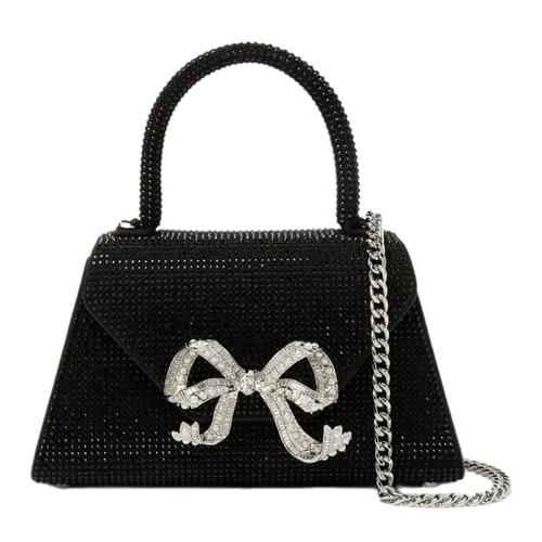 Túi Xách Tay Nữ Self-Portrait Mini Bow Envelope Rhinestone Embellished Bag In Faux Leather Màu Đen