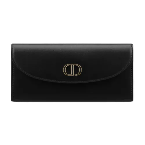 Ví Nữ Dior 30 Montaigne Avenue Violet Wallet In Box Calfskin With Tonal Enamel CD Signature Black Màu Đen