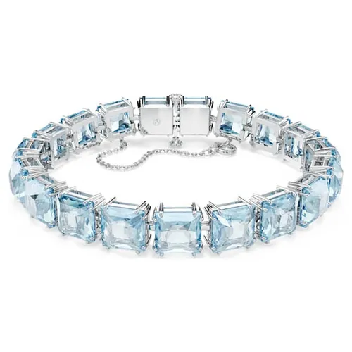 Vòng Đeo Tay Nữ Swarovski Millenia Tennis bracelet Square Cut, Medium, Blue, Rhodium Plated 5614924 Màu Xanh Blue