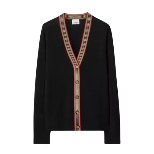 Áo Cardigan Burberry Sweater Black Striped V-Neck Button-Up Knit Cardigan 80843251 Màu Đen Size XS
