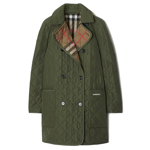 Áo Khoác Dáng Dài Nữ Burberry Quilted Coat 80928851 Màu Xanh Olive Size S