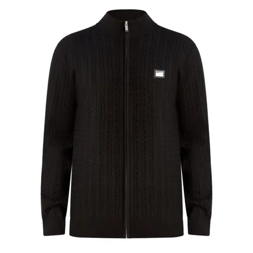 Áo Khoác Len Nam Karl Lagerfeld Men's Full Zip Cable Knit Sweater S4394 - BLK Màu Đen Size S