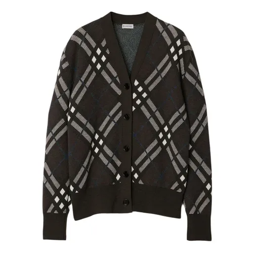 Áo Khoác Nữ Burberry Checked Wool V-Neck Buttoned Cardigan Mutilcolor - 80934931 Màu Đen Kẻ Size S