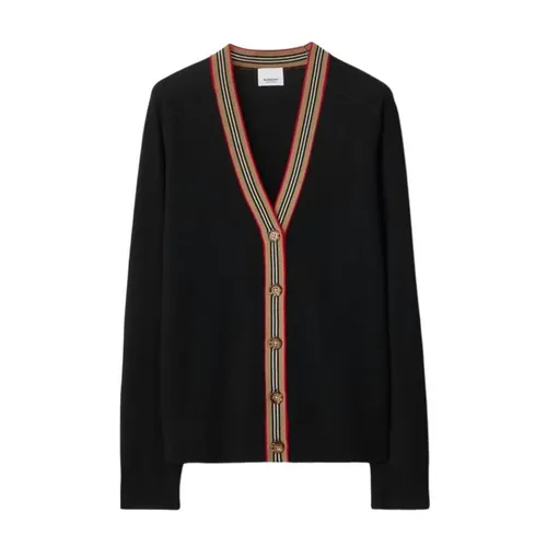 Áo Khoác Nữ Cardigan Burberry Sweater Black Striped V-Neck Button-Up Knit Cardigan - 80843251 1002 Màu Đen Size XS