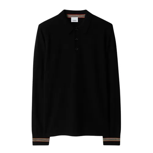 Áo Len Nam Burberry Long-sleeve Wool Polo Sweater In Black 8092639 Màu Đen Size XS