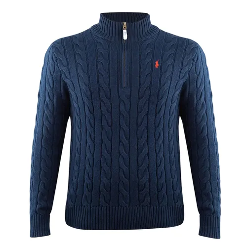 Áo Len Nam Ralph Lauren Quarter Zip Cable Knit Jumper Sweater In Navy 710919213004 Màu Xanh Navy Size S