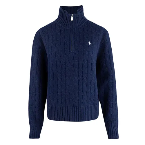 Áo Len Nam Ralph Lauren With Pony Logo Half-Zip Cable Knit Sweater In Navy 211956675003 Màu Xanh Navy Size S