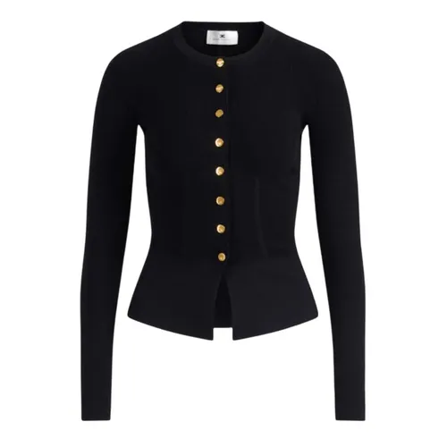 Áo Len Nữ Elisabetta Franchi Ribbed Buttoned Cardigan In Black MK49S57E2 101 Màu Đen Size 40