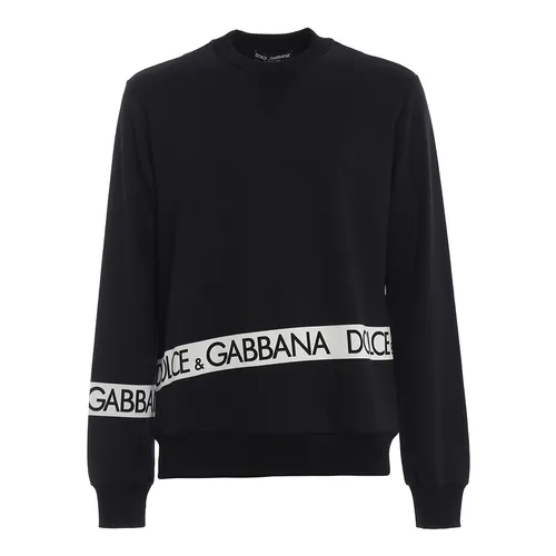 Áo Nỉ Sweater Nam Dolce & Gabbana D&G Logo Lettering Band Cotton Sweatshirt G9JV8T Màu Đen Size 48