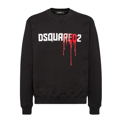 Áo Nỉ Sweater Nam Dsquared2 Bloody Red Logo Cool Fit Crewneck Sweatshirt S74GU0813 Màu Đen Size M