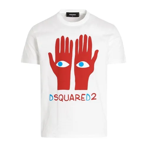 Áo Phông Nam Dsquared2 Eyes On Hand Tee In White/Red S74GD1034 S23009 100 Tshirt Màu Trắng Size XS