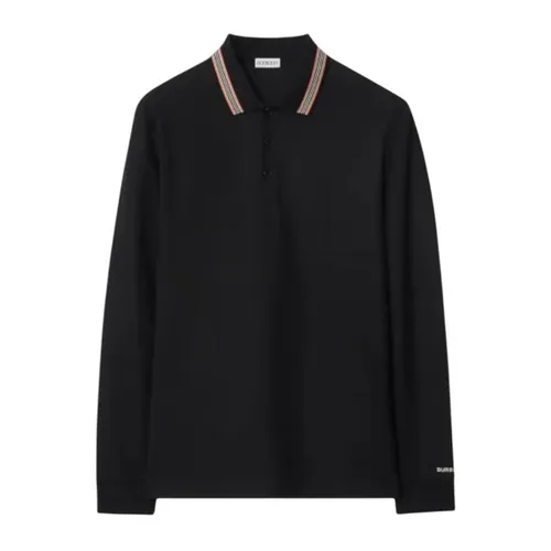 Áo Polo Dài Tay Nam Burberry Hartford Icon Stripe Long Sleeve In Black 81118151 Màu Đen Size M