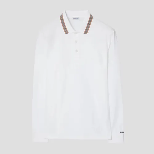 Áo Polo Dài Tay Nam Burberry Hartford Icon Stripe Long Sleeve In White 81118161 Màu Trắng Size M