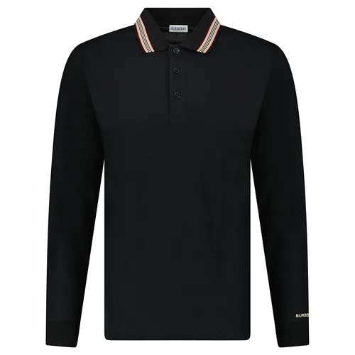 Áo Polo Dài Tay Nam Burberry 'Hartford' Striped Check Long Sleeve Polo Black 81118151005 Màu Đen Size S