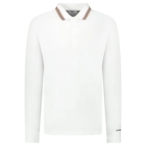 Áo Polo Dài Tay Nam Burberry 'Hartford' Striped Check Long Sleeve Polo White 81118151005 Màu Trắng Size S