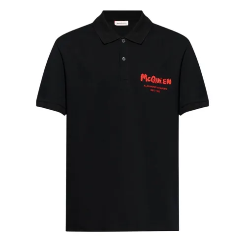 Áo Polo Nam Alexander McQueen Black Graffiti Logo Lust Red 662551 QXAAK 0509 Màu Đen Size S