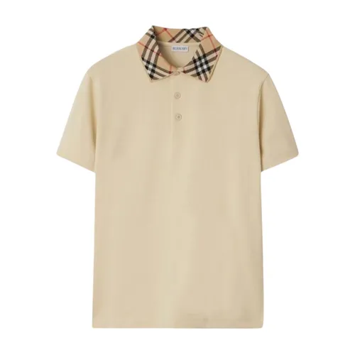 Áo Polo Nam Burberry Check Collar Short Sleeved In Beige 8103864 Màu Be Size XS