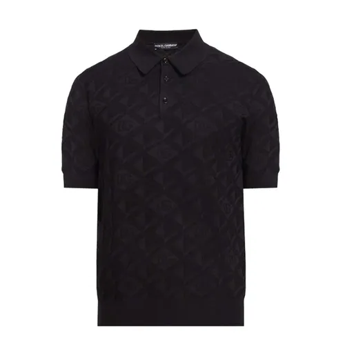 Áo Polo Nam Dolce & Gabbana D&G DG Logo Textured Silk Màu Đen Size 46