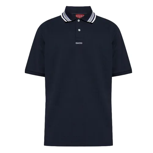 Áo Polo Nam Gucci Embroidered Logo In Navy Blue With Striped Trims 788024 XJGJY 4215 Màu Navy Size S