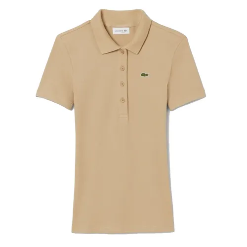 Áo Polo Nữ Lacoste Slim Fit L.12.D Ribbed Tshirt DF5377_02S Màu Be Size 34