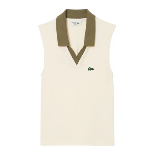 Áo Polo Nữ Lacoste Women's Sleeveless Stretch Knit Tennis PF0614-51-AI1 Màu Trắng/Kaki Size 34