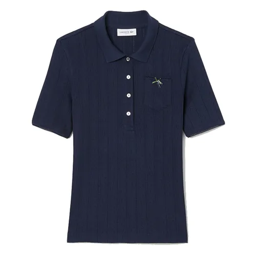 Áo Polo Nữ Lacoste Women's Slim Fit Pointelle Branded L.12.D DF5296-51-166 Màu Xanh Navy Size 36