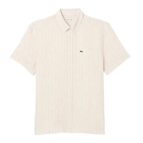 Áo Sơ Mi Cộc Tay Nam Lacoste Men's Regular Fit Short Sleeve Linen Shirt CH8061 IR7 Màu Trắng Be Size 38