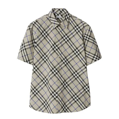Áo Sơ Mi Cộc Tay Nam Burberry Short-sleeve Checked Cotton Shirt In Light Grey - 80876391 Màu Xám Kẻ Size M