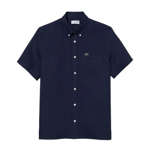 Áo Sơ Mi Cộc Tay Nam Lacoste Men's Short Sleeved Linen Shirt CH5699 166 Màu Xanh Navy Size 38