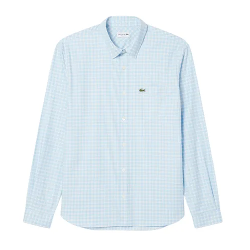 Áo Sơ Mi Dài Tay Nam Lacoste Regular Fit Stretch Plaid Shirt CH1343 62E Màu Xanh Nhạt Size 40