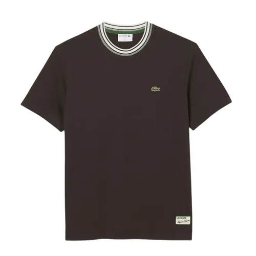 Áo Thun Nam Lacoste French Made Stripe Neck T-Shirt TH5455 SKB Màu Nâu Đậm Size 4
