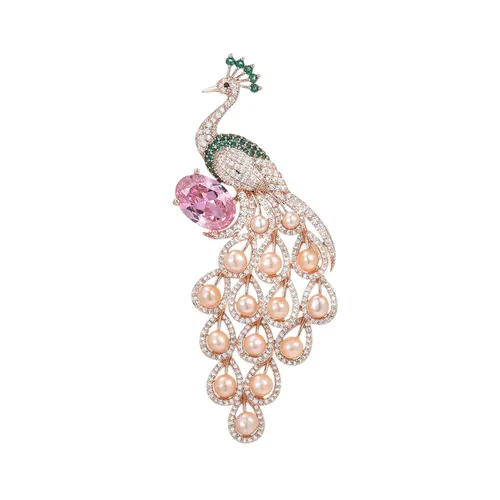 Cài Áo Nữ Meri Graceful Peacock BR950 Màu Vàng Hồng