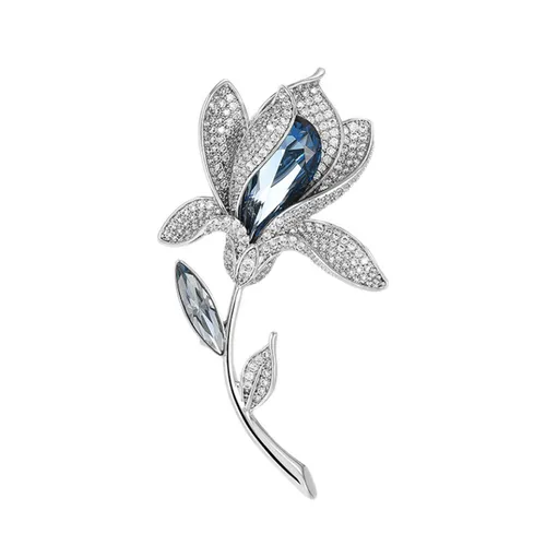 Cài Áo Nữ Meri Blue Flora BR954 Màu Bạc Xanh