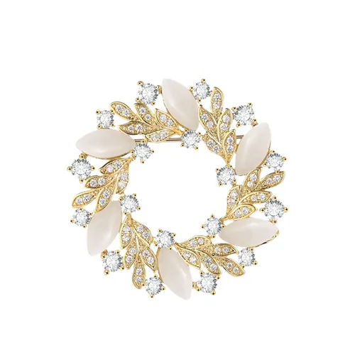 Cài Áo Nữ Meri Elegant Wreath BR955 Màu Trắng - Vàng