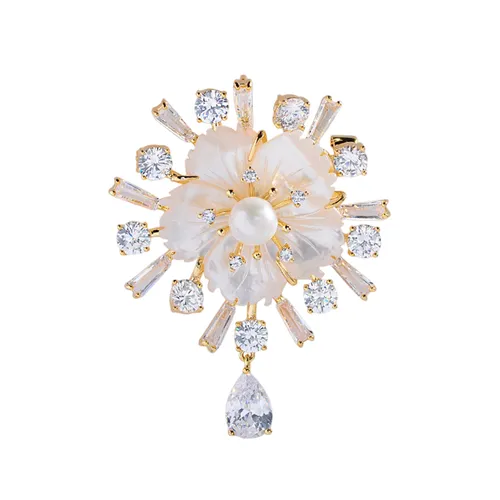 Cài Áo Nữ Meri Pearl Radiance BR920 Màu Vàng/Trắng