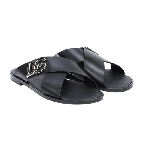 Dép Nam Dolce & Gabbana DG Black Light Calf Leather A80440 AO602 80999 Màu Đen Size 39