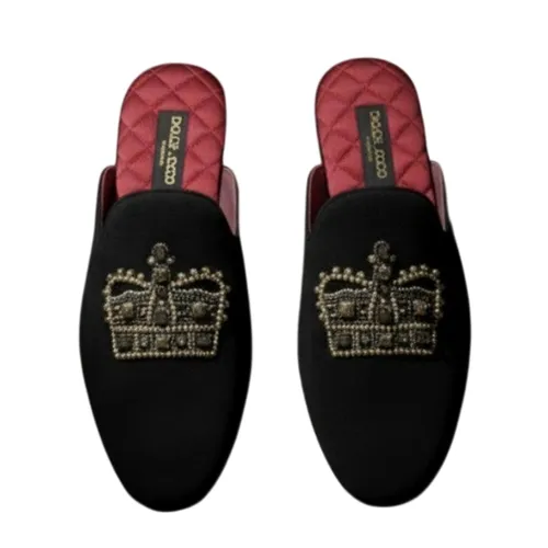 Giày Sục Nam Dolce & Gabbana D&G Slippers With Embroidered Crown A80128AZ82180999 Màu Đen Size 41
