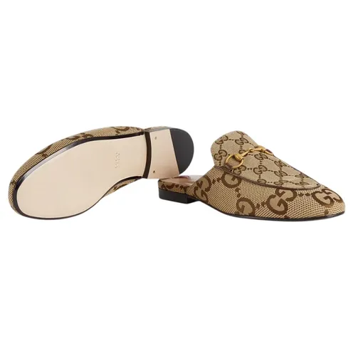 Giày Sục Nữ Gucci GG Princetown Slipper Camel Ebony Patent Leather 475094 UK060 2588 Màu Nâu Be Size 36.5