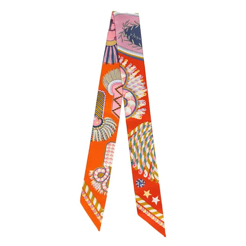 Khăn Lụa Nữ Hermès Epaulettes De Gala Silk Twilly Scarf Màu Cam