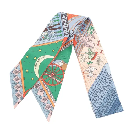 Khăn Lụa Nữ Hermès Objects De Curiosite Blue Silk Twilly Màu Xanh