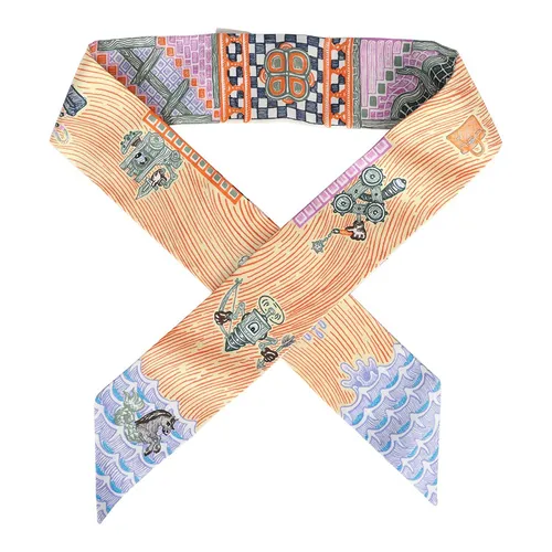 Khăn Lụa Nữ Hermès Super Silk Quest Orange Multi Silk Twilly Pair Màu Cam