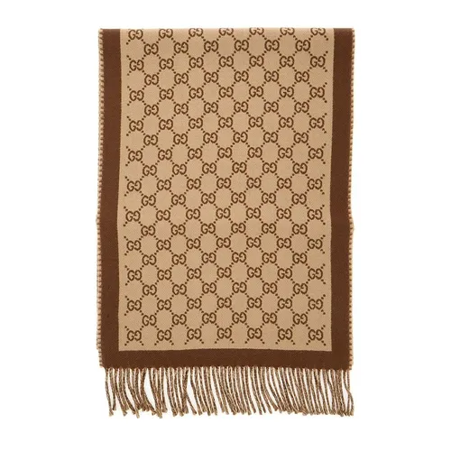Khăn Quàng Cổ Unisex Gucci Fringe Detailed Knitted Scarf Màu Nâu Be