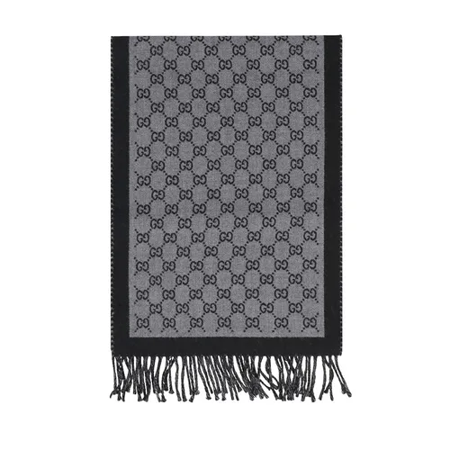 Khăn Quàng Cổ Unisex Gucci Wool Scarf GG jacquard Màu Đen Xám