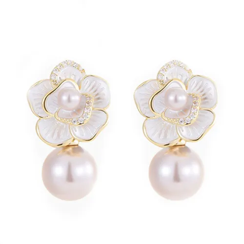 Khuyên Tai Nữ Jessica Pearl Charming Petal JE63 Màu Trắng Vàng