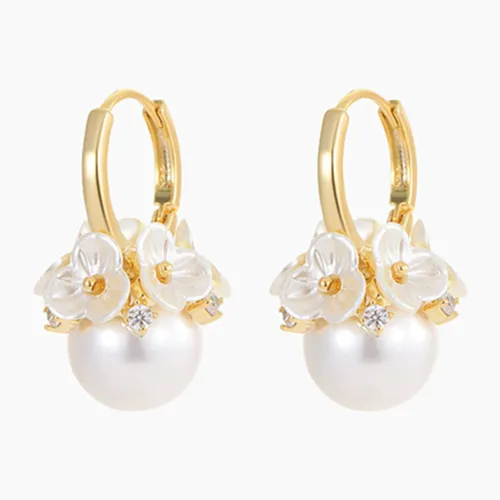 Khuyên Tai Nữ Jessica Pearl  Petite Flower JE59 Màu Vàng Gold