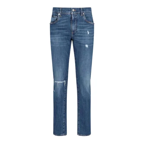 Quần Jean Nam Dolce & Gabbana D&G Blue Denim Ripped Pants Dáng Slim GY07CZ G8MX3 S9001 Màu Xanh Size 44
